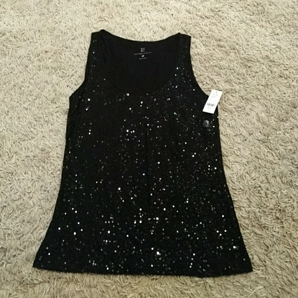 New York & Company Sequin Black Tank Top